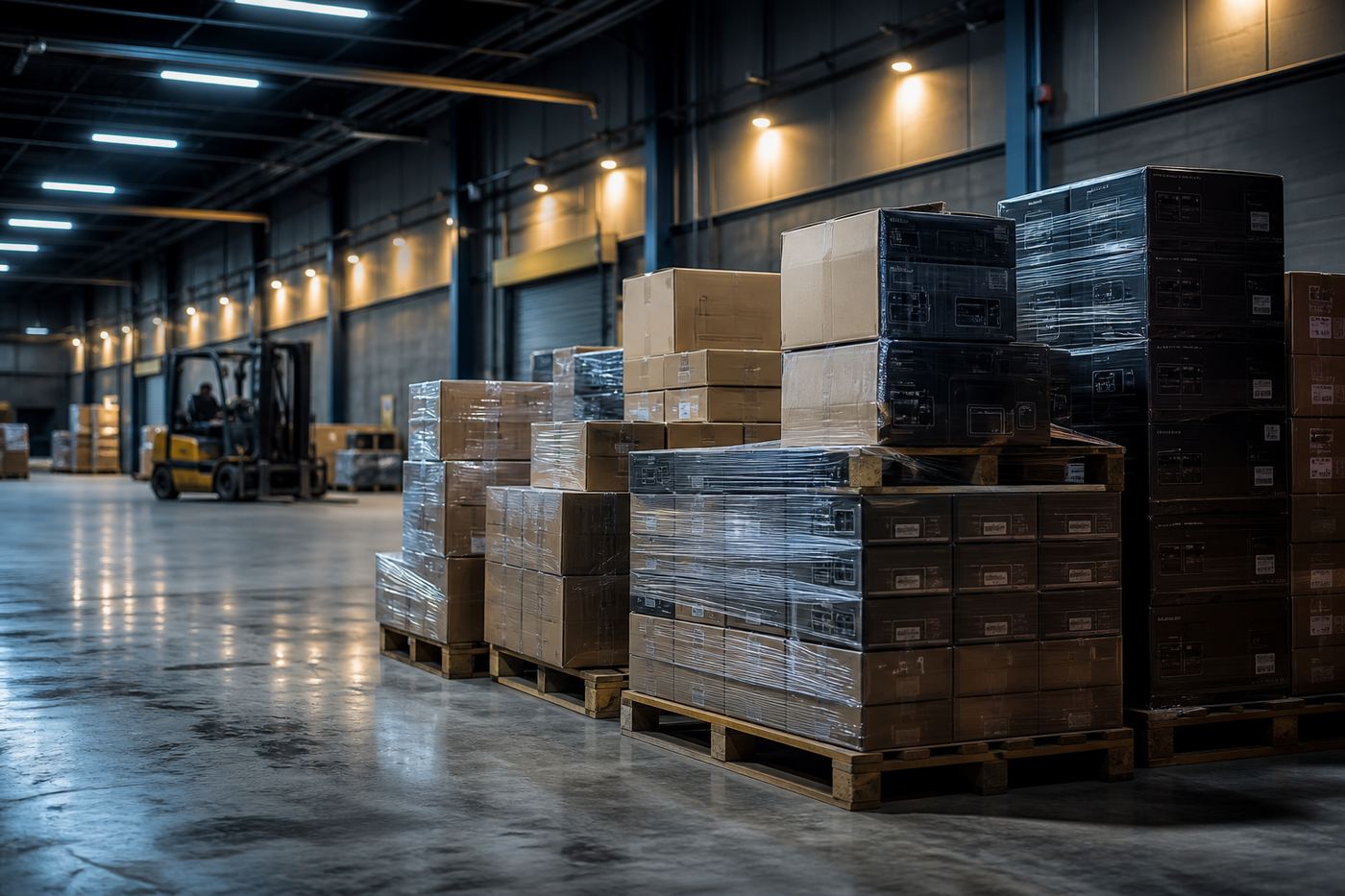 Warehouse pallets staged for freight pickup